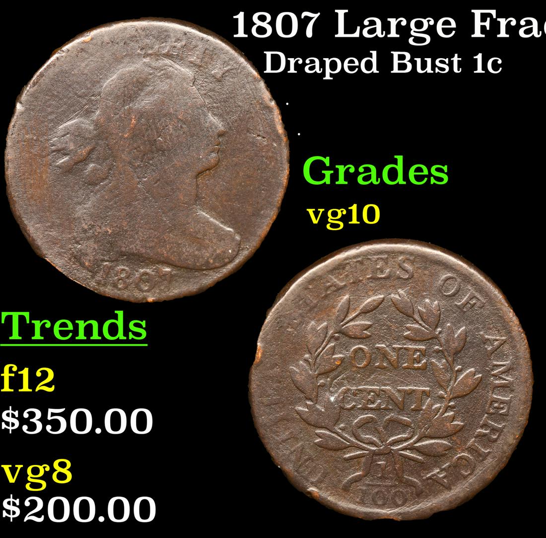 1807 Large Fraction Draped Bust Large Cent 1c Grades vg+ (1 of 3)