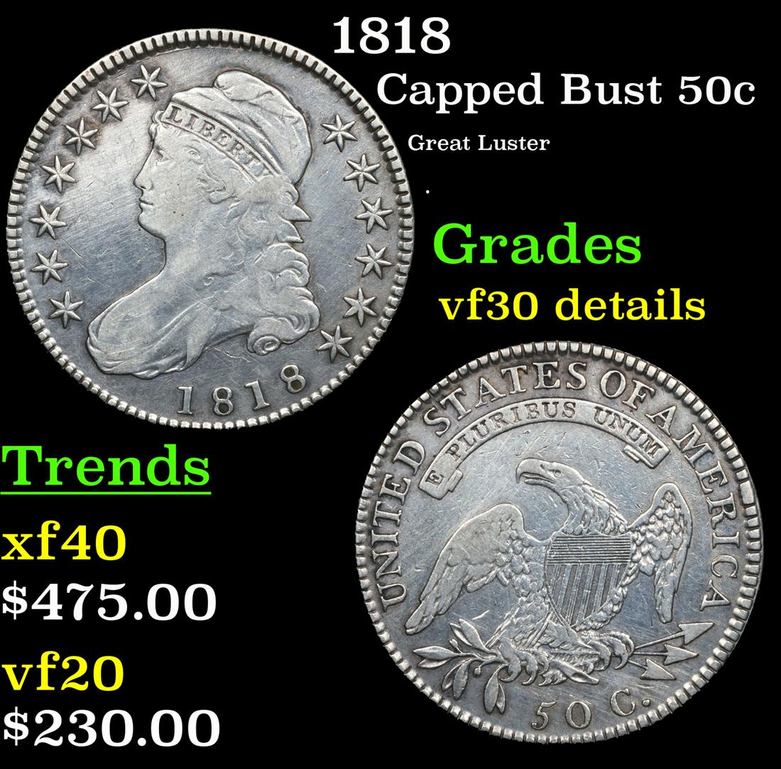 1818 Capped Bust Half Dollar 50c Grades vf details (1 of 3)