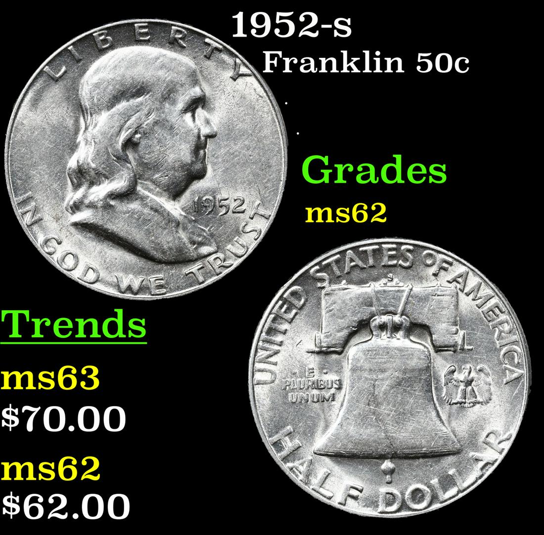1952-s Franklin Half Dollar 50c Grades Select Unc (1 of 3)