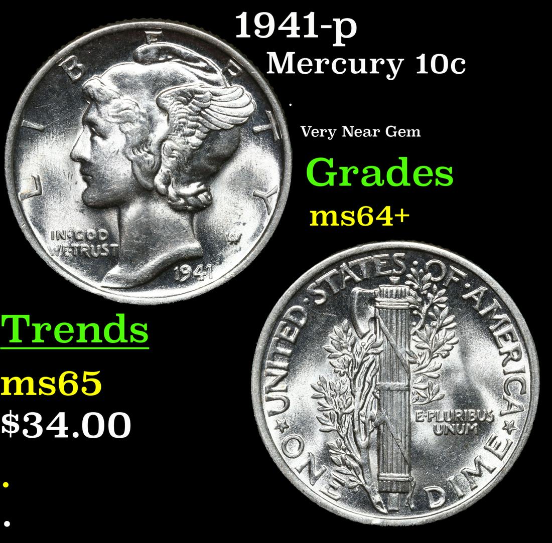 1941-p Mercury Dime 10c Grades Choice+ Unc (1 of 3)