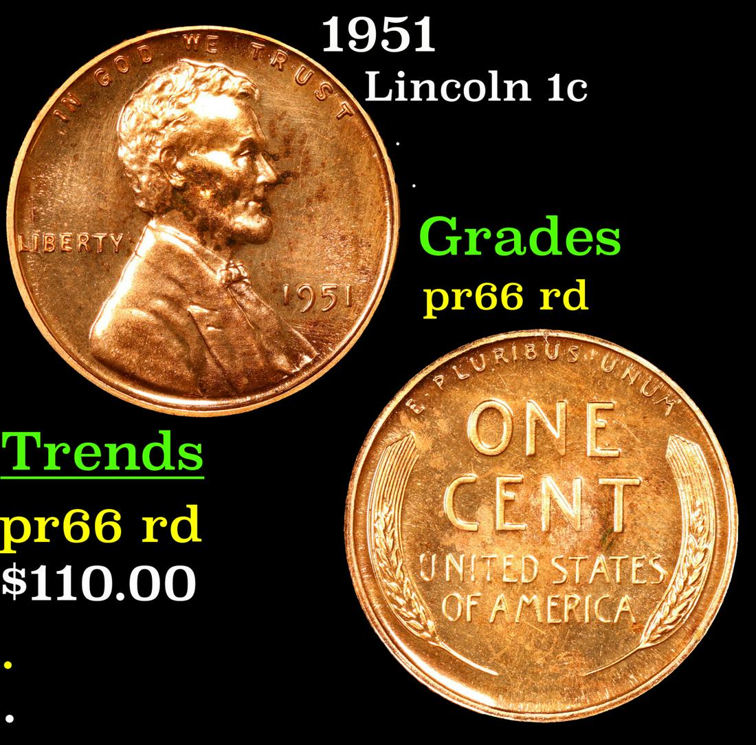 Proof 1951 Lincoln Cent 1c Grades GEM+ Proof (1 of 3)
