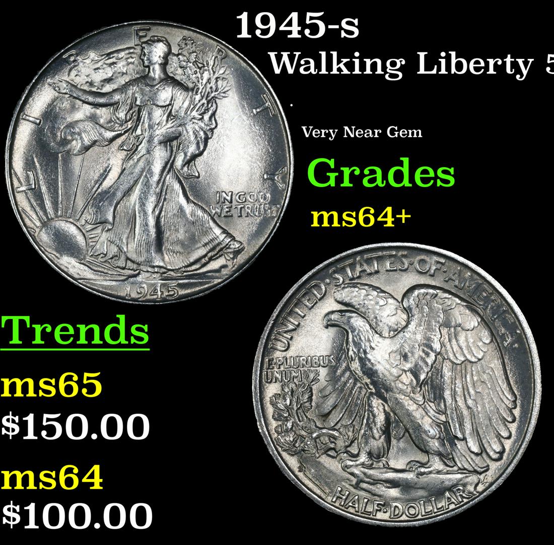 1945-s Walking Liberty Half Dollar 50c Grades Choice+ Unc (1 of 3)