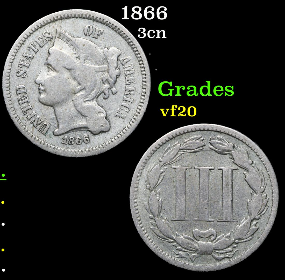 1866 Three Cent Copper Nickel 3cn Grades vf, very fine (1 of 3)