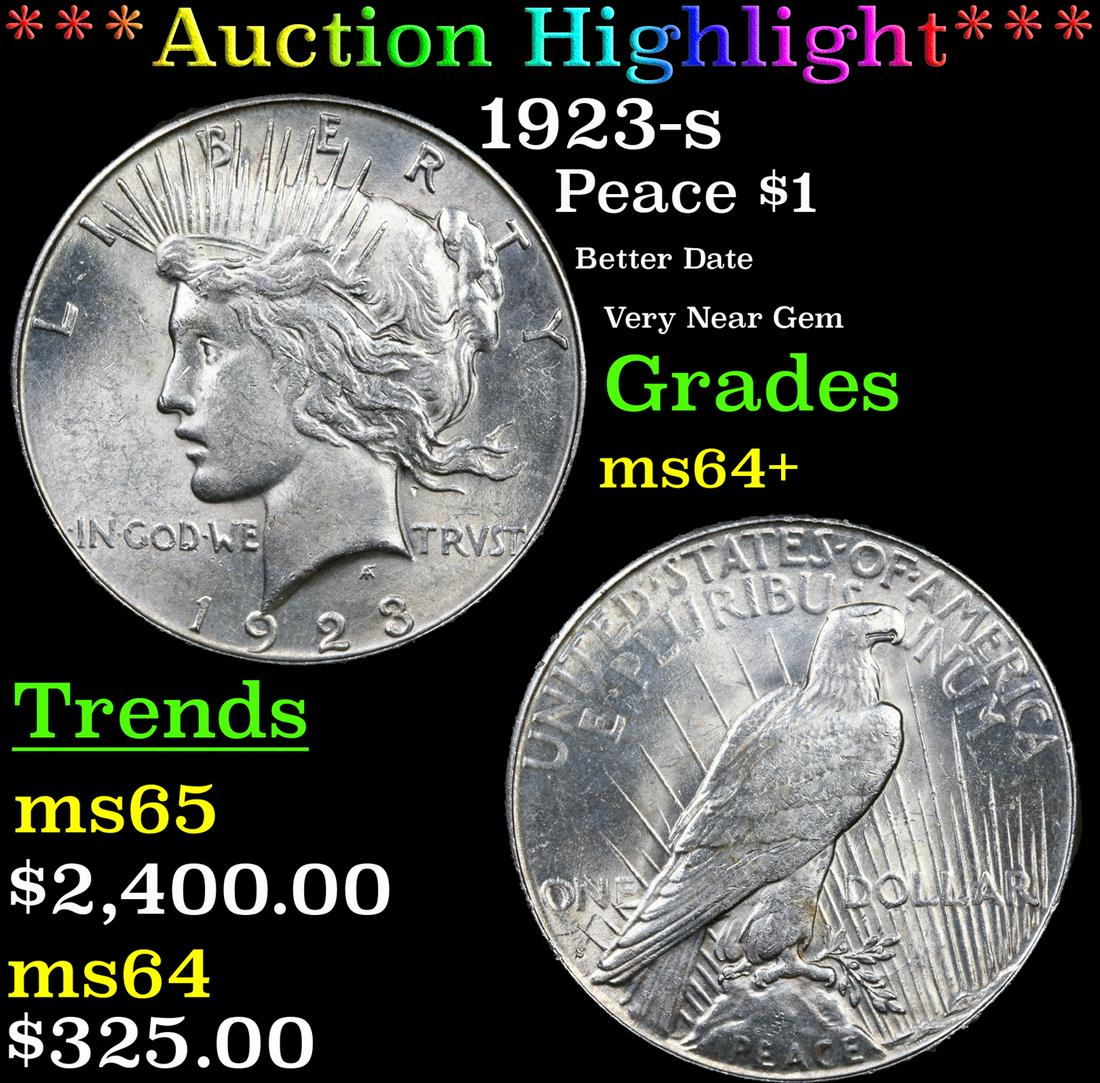 ***Auction Highlight*** 1923-s Peace Dollar $1 Graded ms64+ By SEGS (fc) (1 of 5)