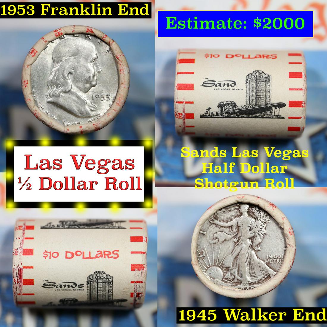 ***Auction Highlight*** Old Casino 50c Roll $10 Halves Las Vegas Casino Sands 1955 Franklin & 1945: ***Auction Highlight*** Old Casino 50c Roll $10 Halves Las Vegas Casino Sands 1953 Franklin & 1945 Walker Ends. Up for auction is a Consignment I have secured a collection of old 1960Â’s Las Ve