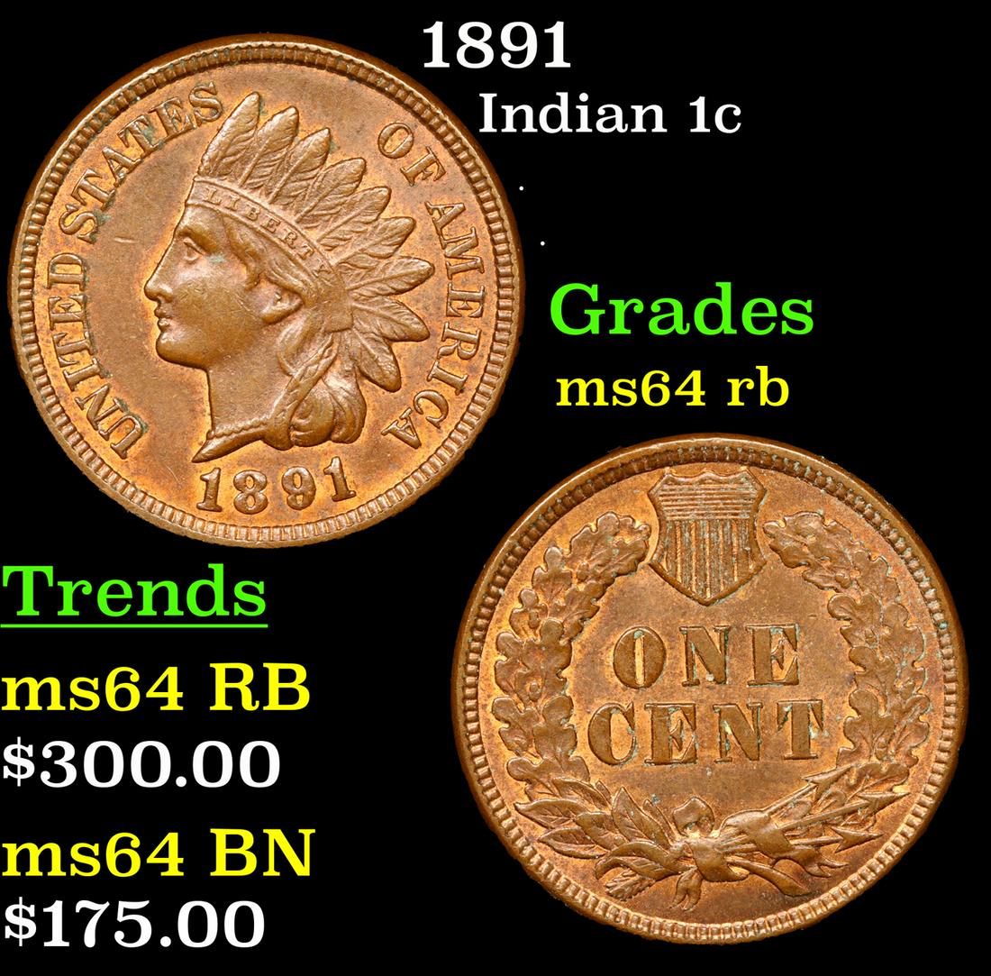 1891 Indian Cent 1c Grades Choice Unc RB (1 of 3)