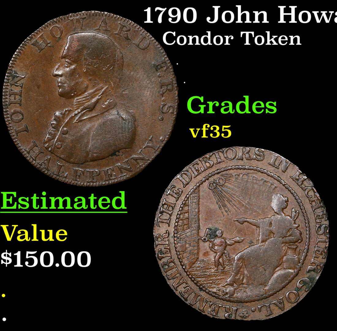1790 John Howard 1/2 Penny Condor Token D&H-36 Grades vf++ (1 of 3)