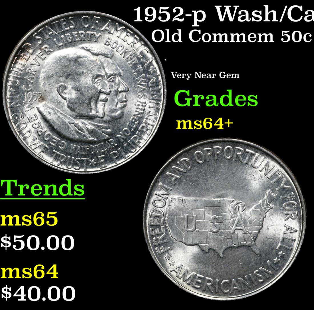 1952-p Wash/Car Old Commem Half Dollar 50c Grades Choice+ Unc (1 of 3)