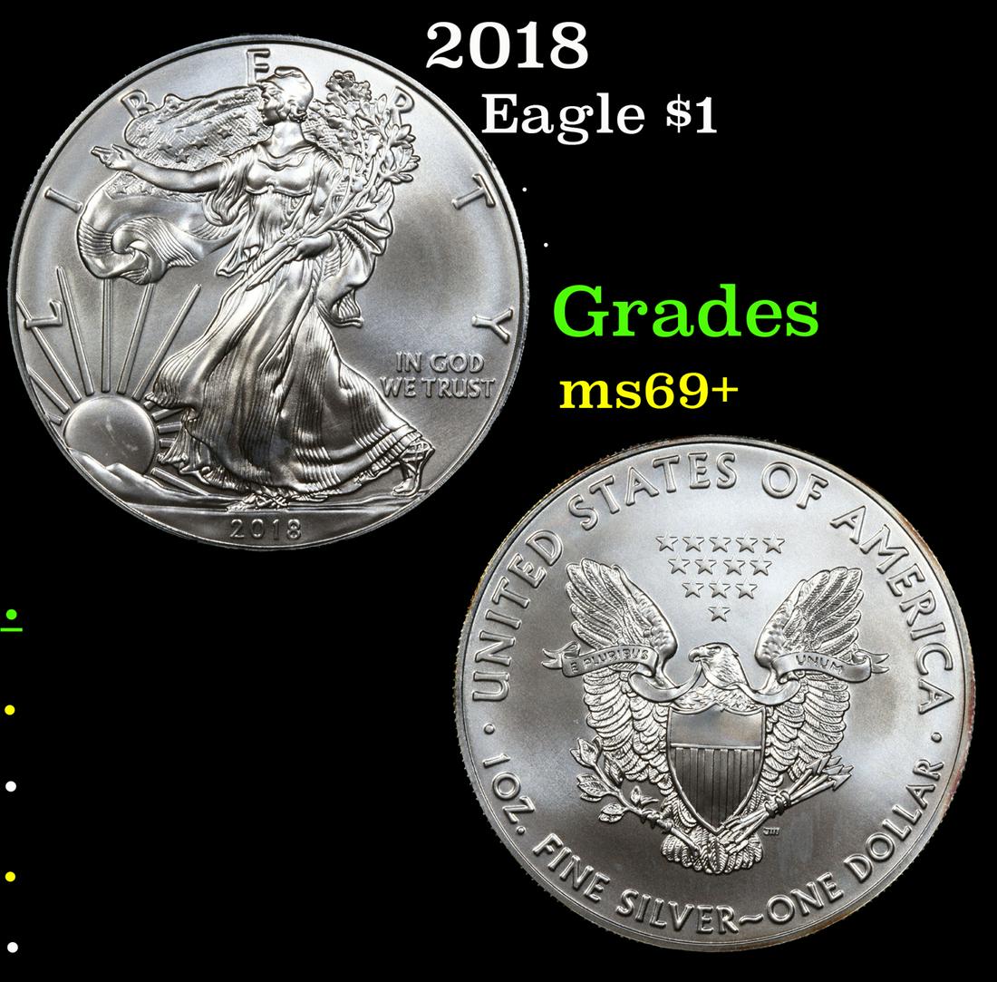 2018 Silver Eagle Dollar $1 Graded ms69+ By SEGS (1 of 5)