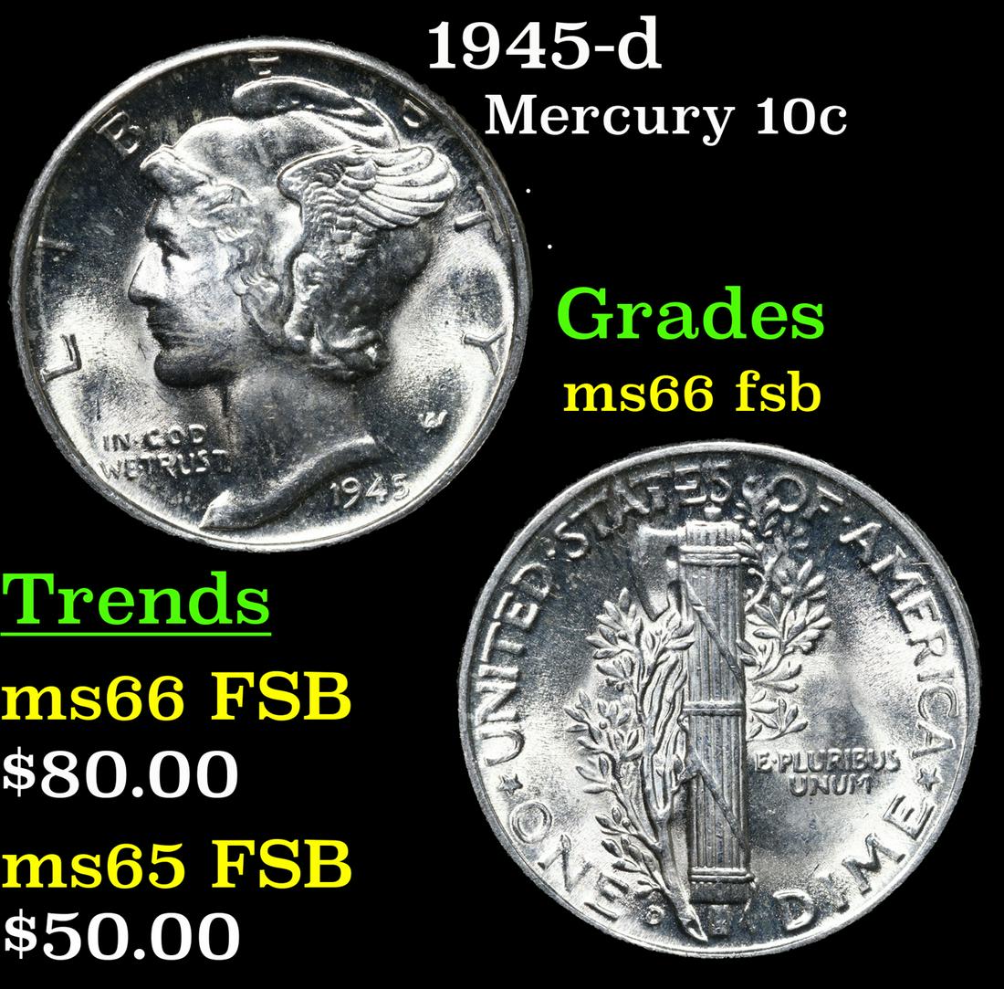1945-d Mercury Dime 10c Grades GEM+ FSB (1 of 3)