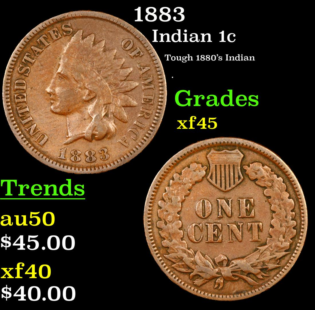 1883 Indian Cent 1c Grades xf+ (1 of 3)