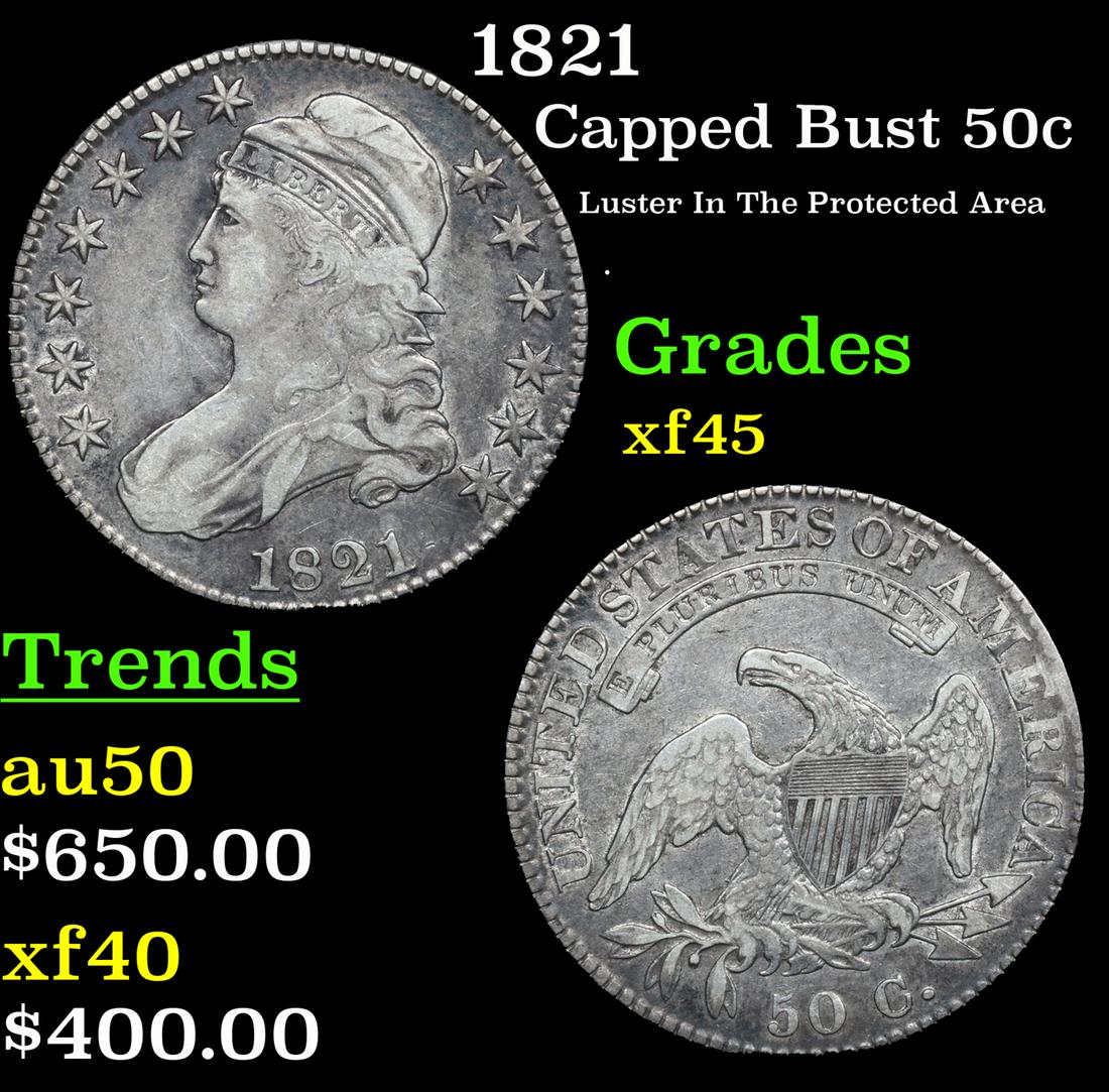 1821 Capped Bust Half Dollar 50c Graded xf45 By SEGS (1 of 5)