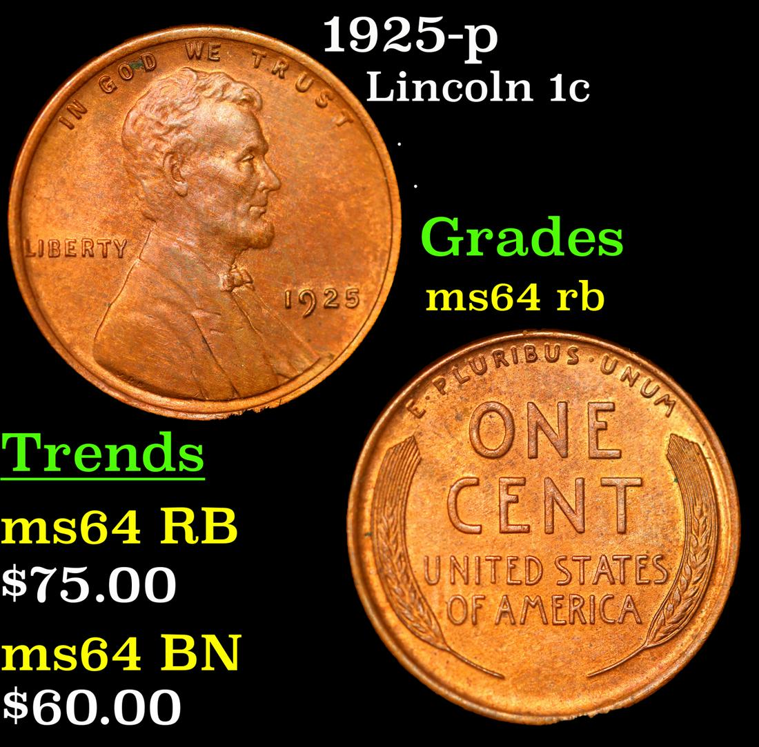 1925-p Lincoln Cent 1c Grades Choice Unc RB (1 of 3)