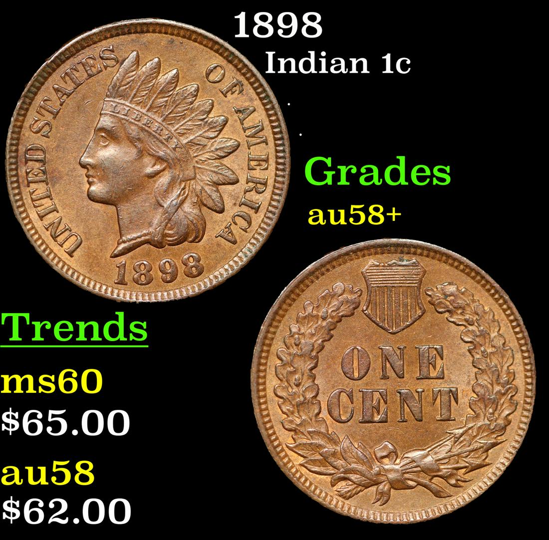 1898 Indian Cent 1c Grades Choice AU/BU Slider+ (1 of 3)