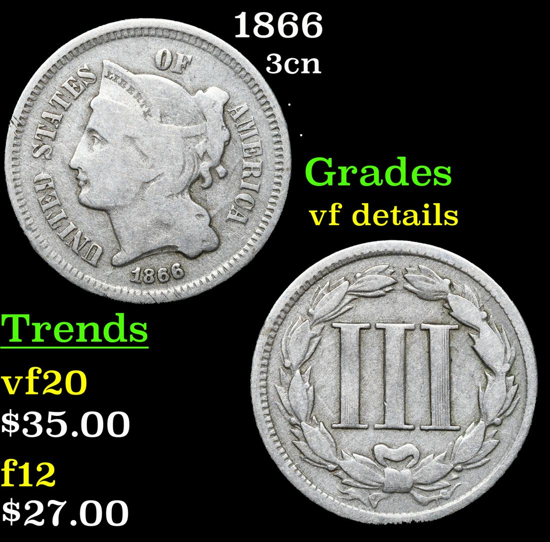 1866 Three Cent Copper Nickel 3cn Grades vf details (1 of 3)