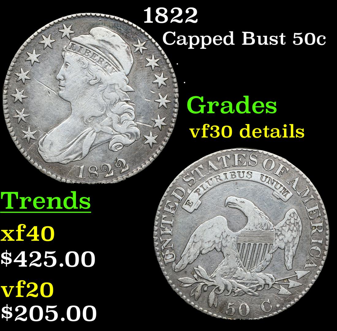 1822 Capped Bust Half Dollar 50c Grades vf details (1 of 3)