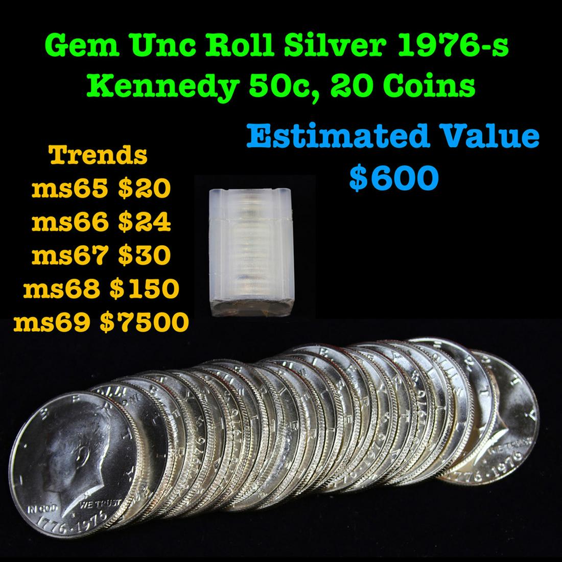 Full roll of Bi-Centennial Gem 1976-s Silver Kennedy 50c, 20 Coins total Kennedy Half Dollar 50c (1 of 3)