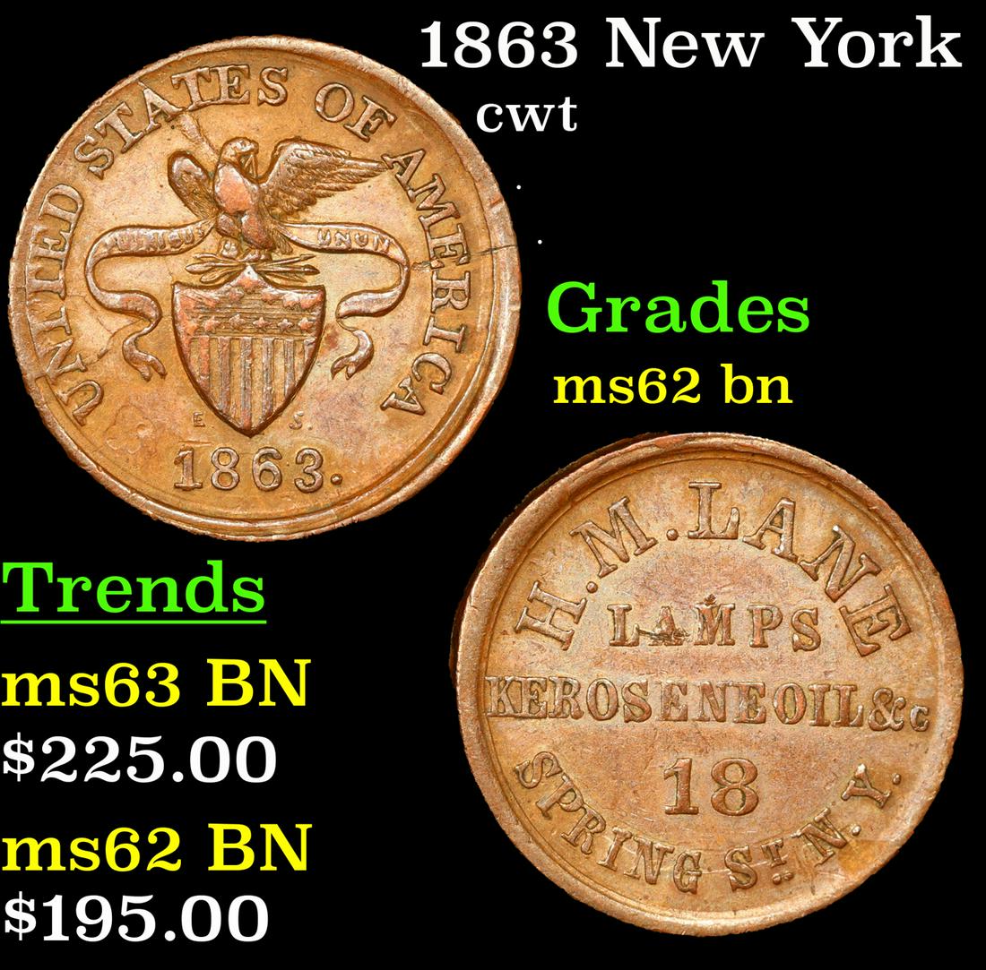 1863 New York Civil War Token FR-NY-630-AP-6a 1c Grades Select Unc BN (1 of 3)