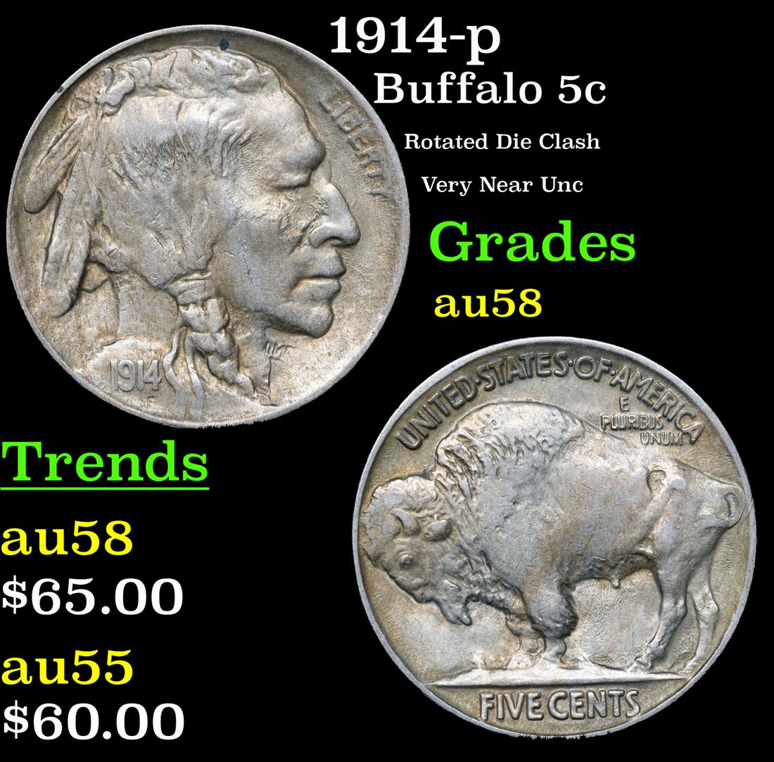 1914-p Buffalo Nickel 5c Grades Choice AU/BU Slider (1 of 3)