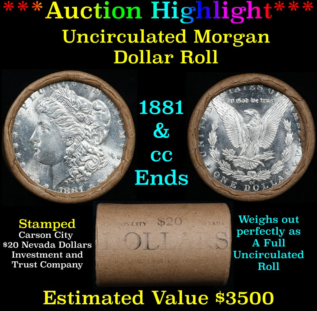 ***Auction Highlight*** 1881 & CC Uncirculated Morgan Dollar Shotgun Roll (fc) (1 of 4)
