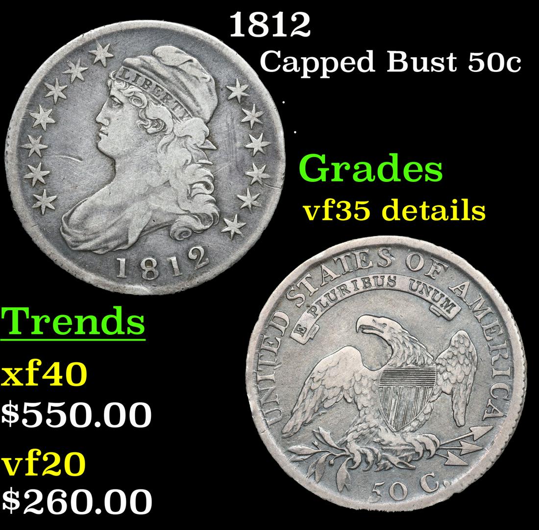 1812 Capped Bust Half Dollar 50c Grades vf details (1 of 3)