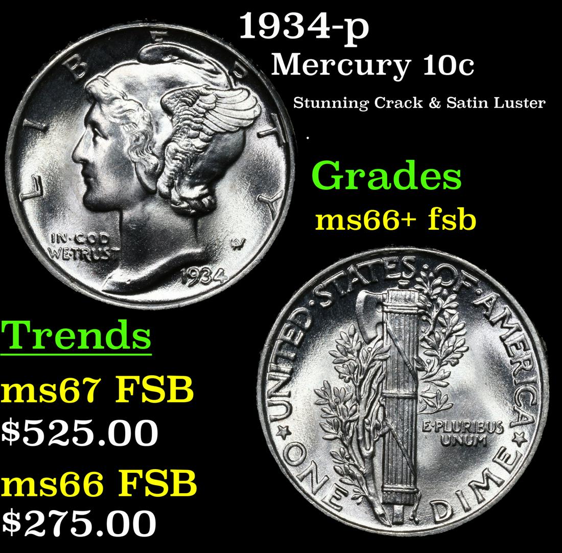 1934-p Mercury Dime 10c Grades GEM++ FSB By SEGS (1 of 5)