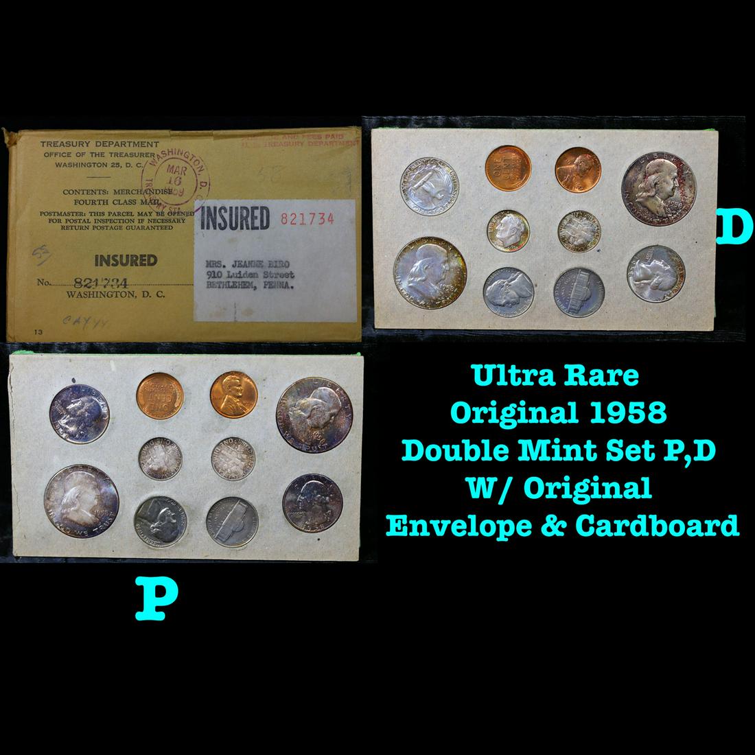 ***Auction Highlight*** Ultra Rare Original 1958 Double Mint Set P,D W/ Original Envelope & (1 of 4)