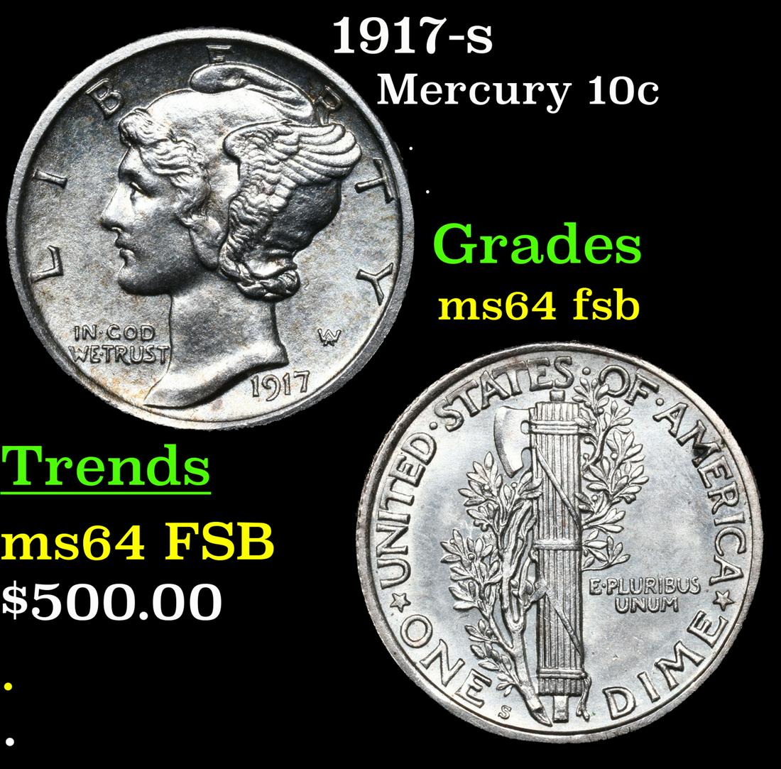 1917-s Mercury Dime 10c Grades Choice Unc FSB By USCG (1 of 5)