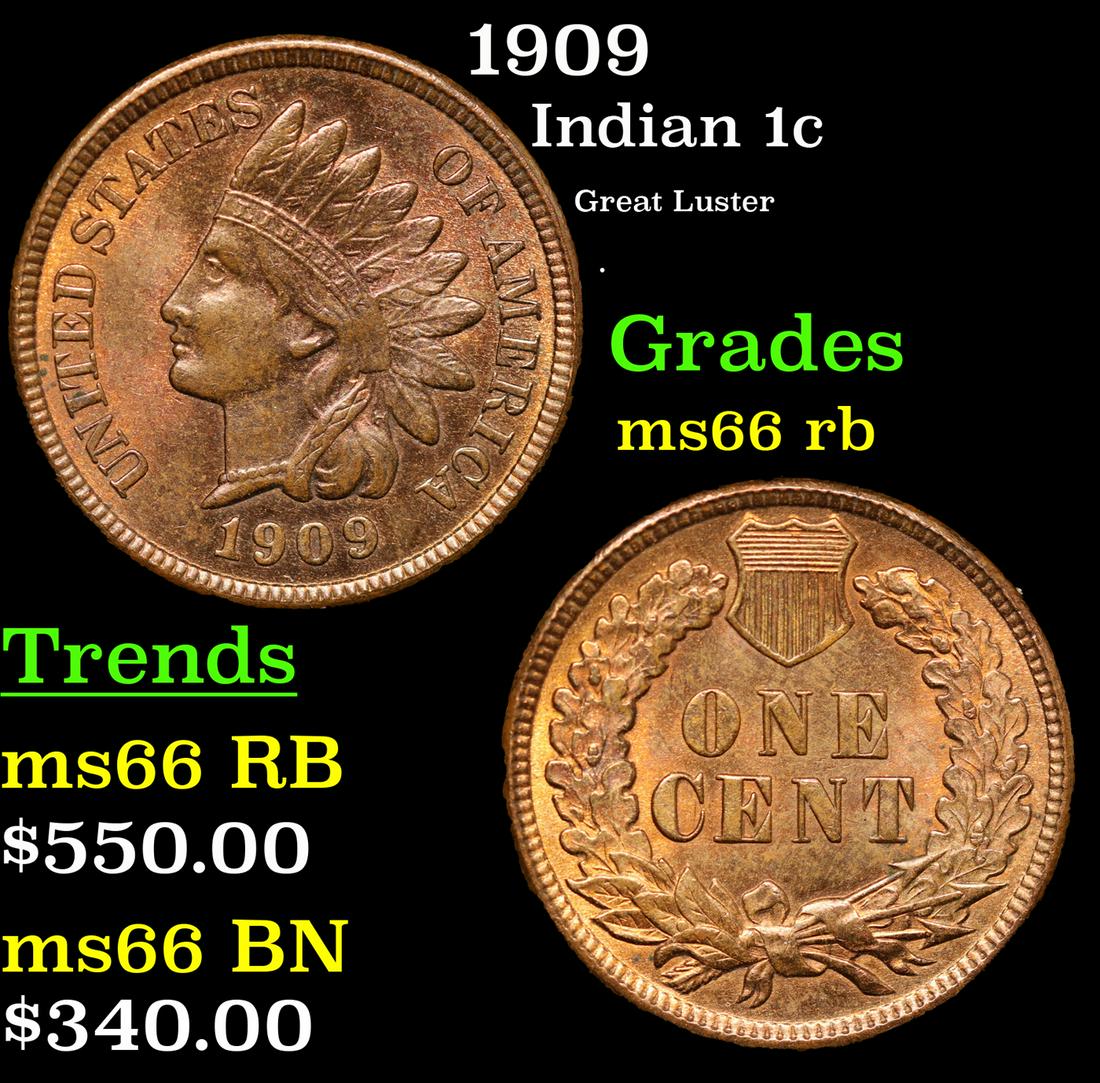 1909 Indian Cent 1c Grades GEM+ Unc RB By SEGS (1 of 5)