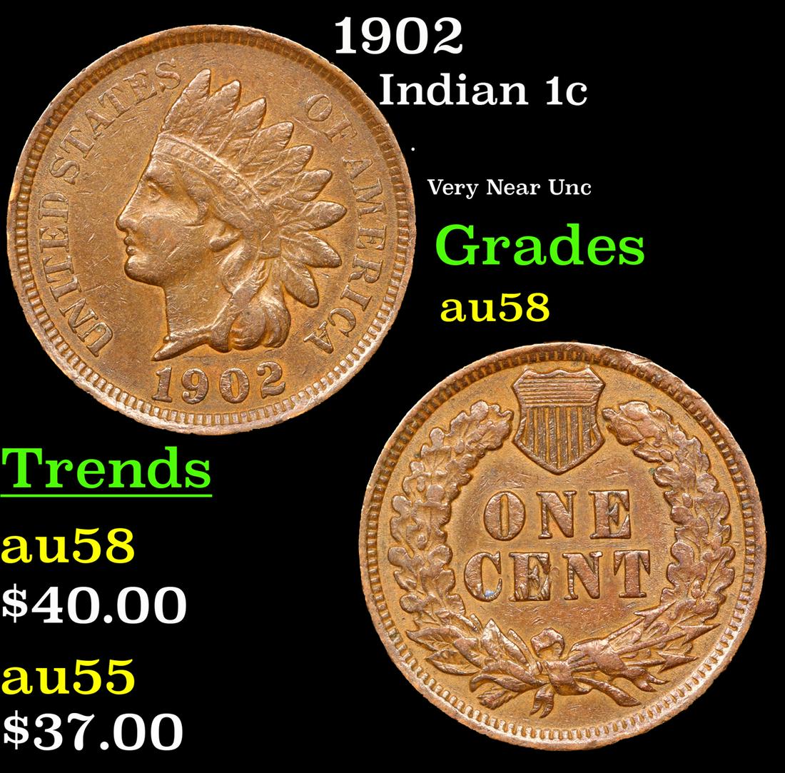 1902 Indian Cent 1c Grades Choice AU/BU Slider (1 of 3)