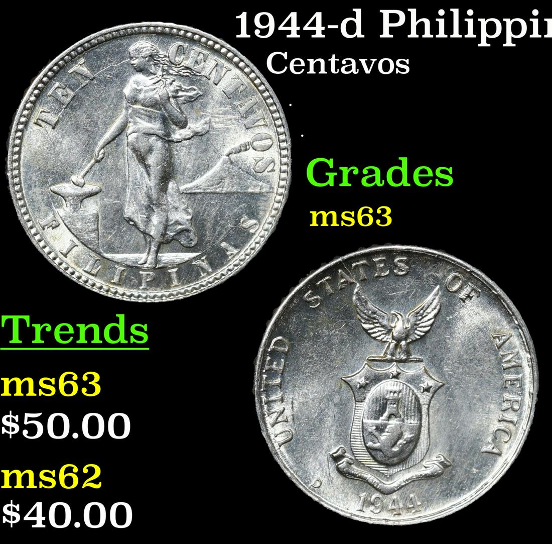 1944-d Philippines 10 Centavos KM-181 Grades Select Unc (1 of 3)
