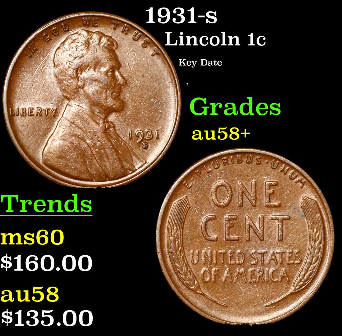1931-s Lincoln Cent 1c Grades Choice AU/BU Slider+ (1 of 3)
