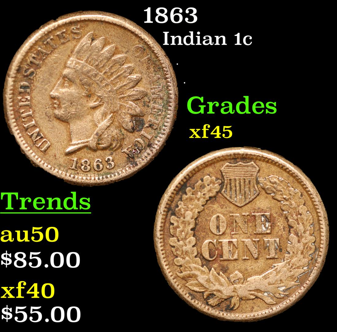 1863 Indian Cent 1c Grades xf+ (1 of 3)