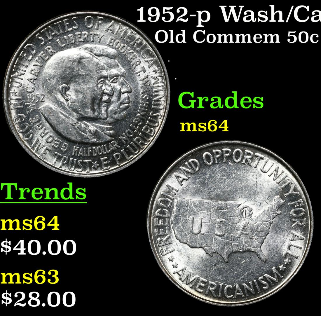 1952-p Wash/Car Old Commem Half Dollar 50c Grades Choice Unc (1 of 3)