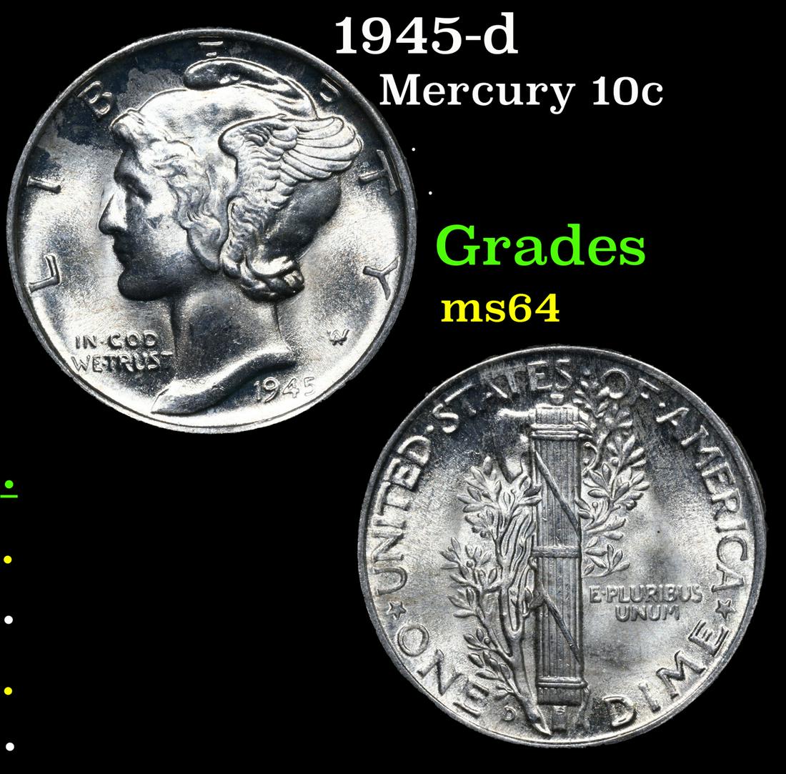 1945-d Mercury Dime 10c Grades Choice Unc (1 of 3)