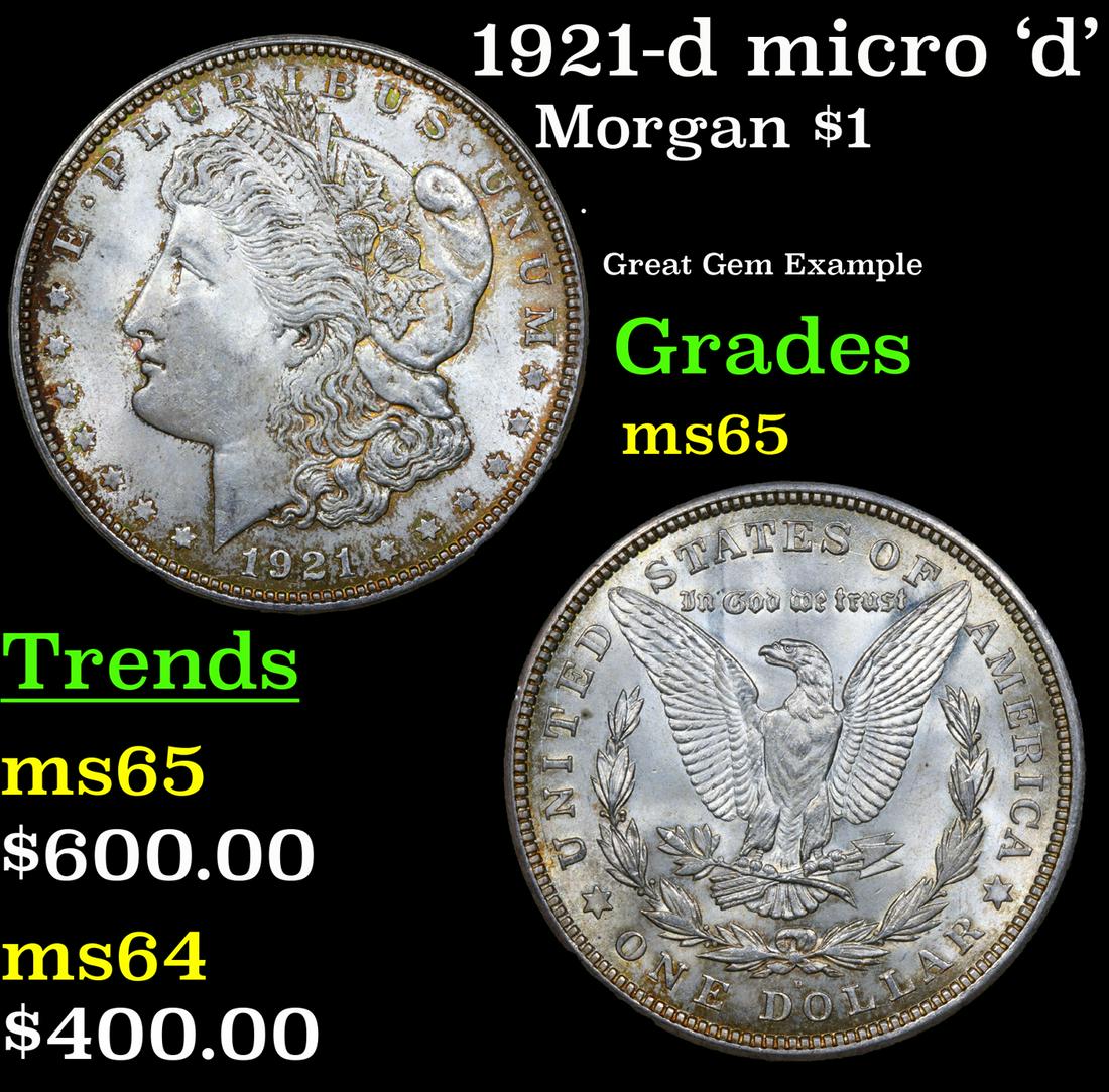 1921-d Morgan Dollar micro 'd' $1 Grades GEM Unc (1 of 3)