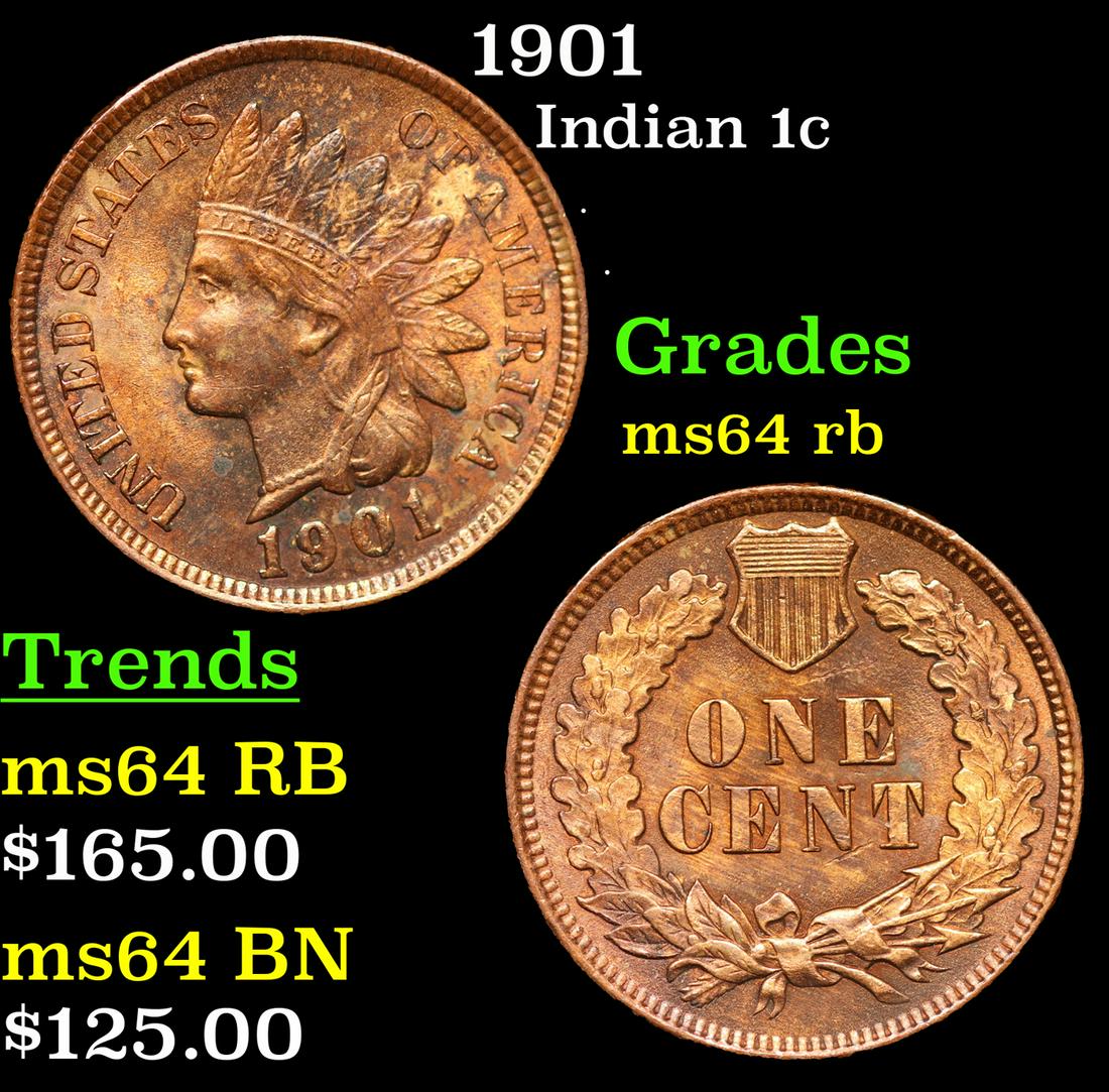 1901 Indian Cent 1c Grades Choice Unc RB (1 of 3)