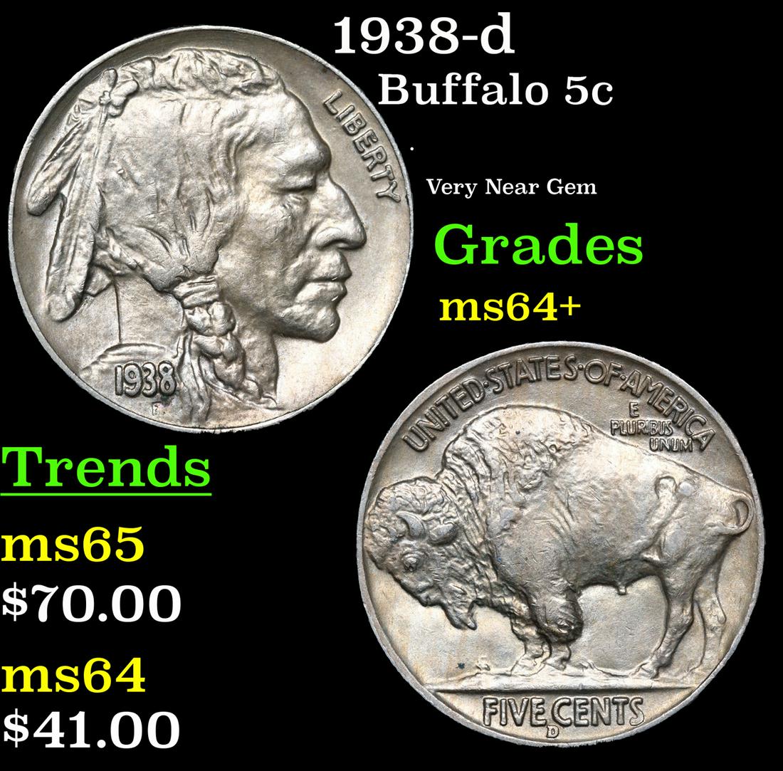 1938-d Buffalo Nickel 5c Grades Choice+ Unc (1 of 3)