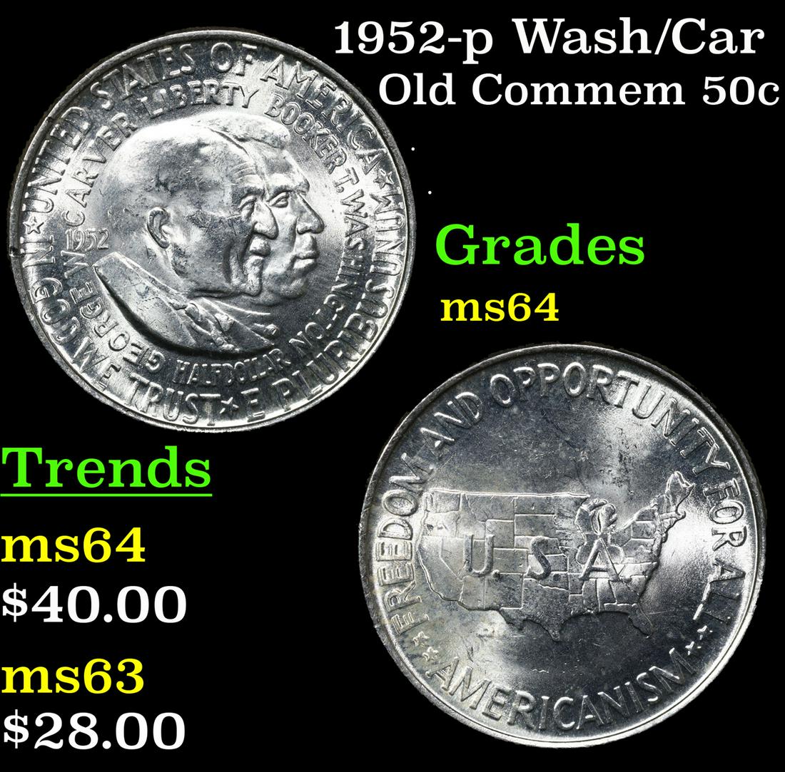 1952-p Wash/Car Old Commem Half Dollar 50c Grades Choice Unc (1 of 1)
