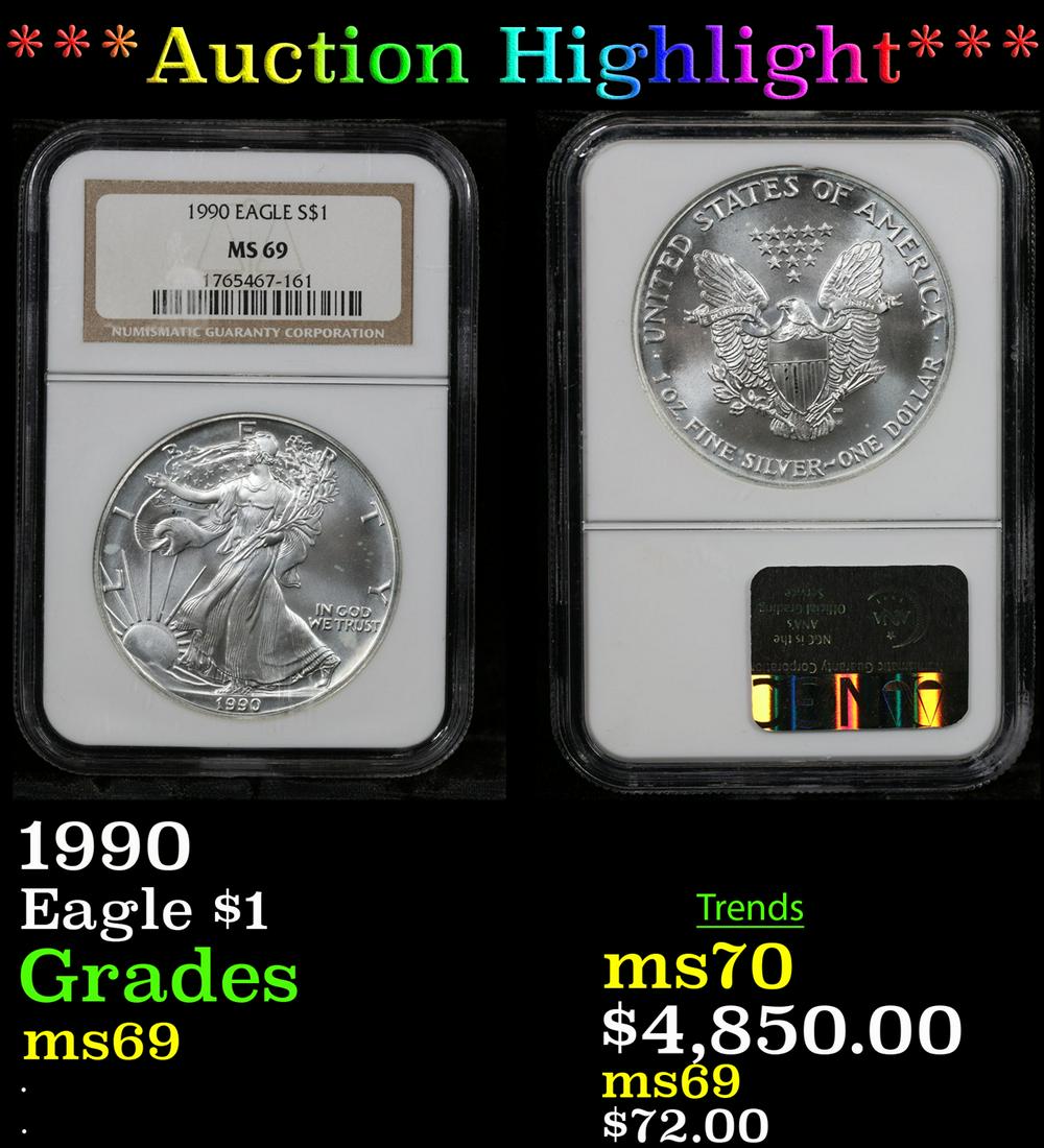 ***Auction Highlight*** NGC 1990 Silver Eagle Dollar $1 Graded ms69 By NGC (fc) (1 of 1)