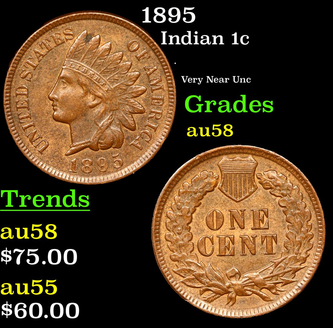 1895 Indian Cent 1c Grades Choice AU/BU Slider (1 of 1)
