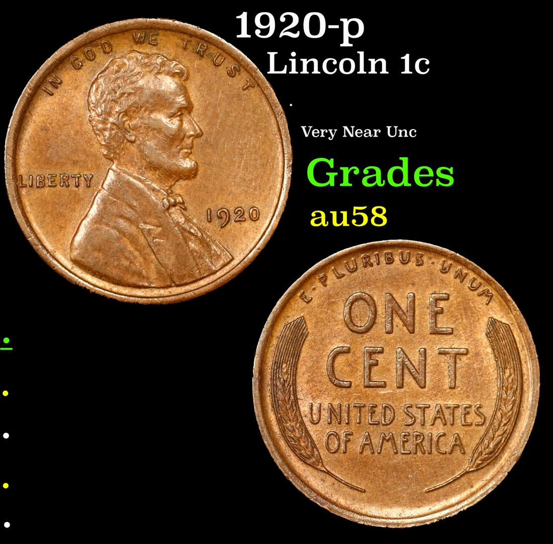 1920-p Lincoln Cent 1c Grades Choice AU/BU Slider (1 of 1)
