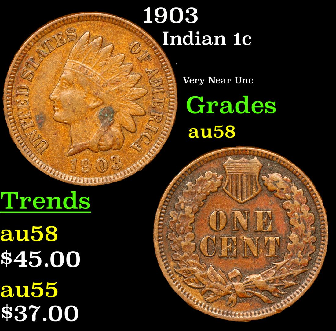 1903 Indian Cent 1c Grades Choice AU/BU Slider (1 of 1)