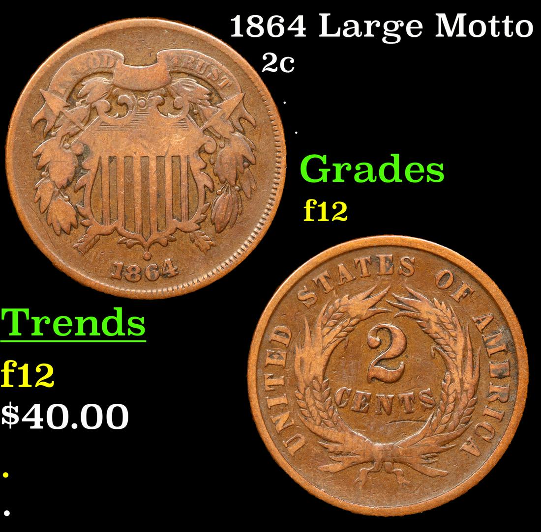 1864 Large Motto Two Cent Piece 2c Grades f, fine (1 of 1)