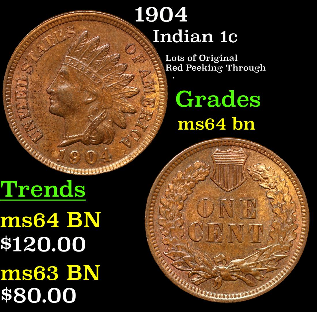 1904 Indian Cent 1c Grades Choice Unc BN (1 of 1)