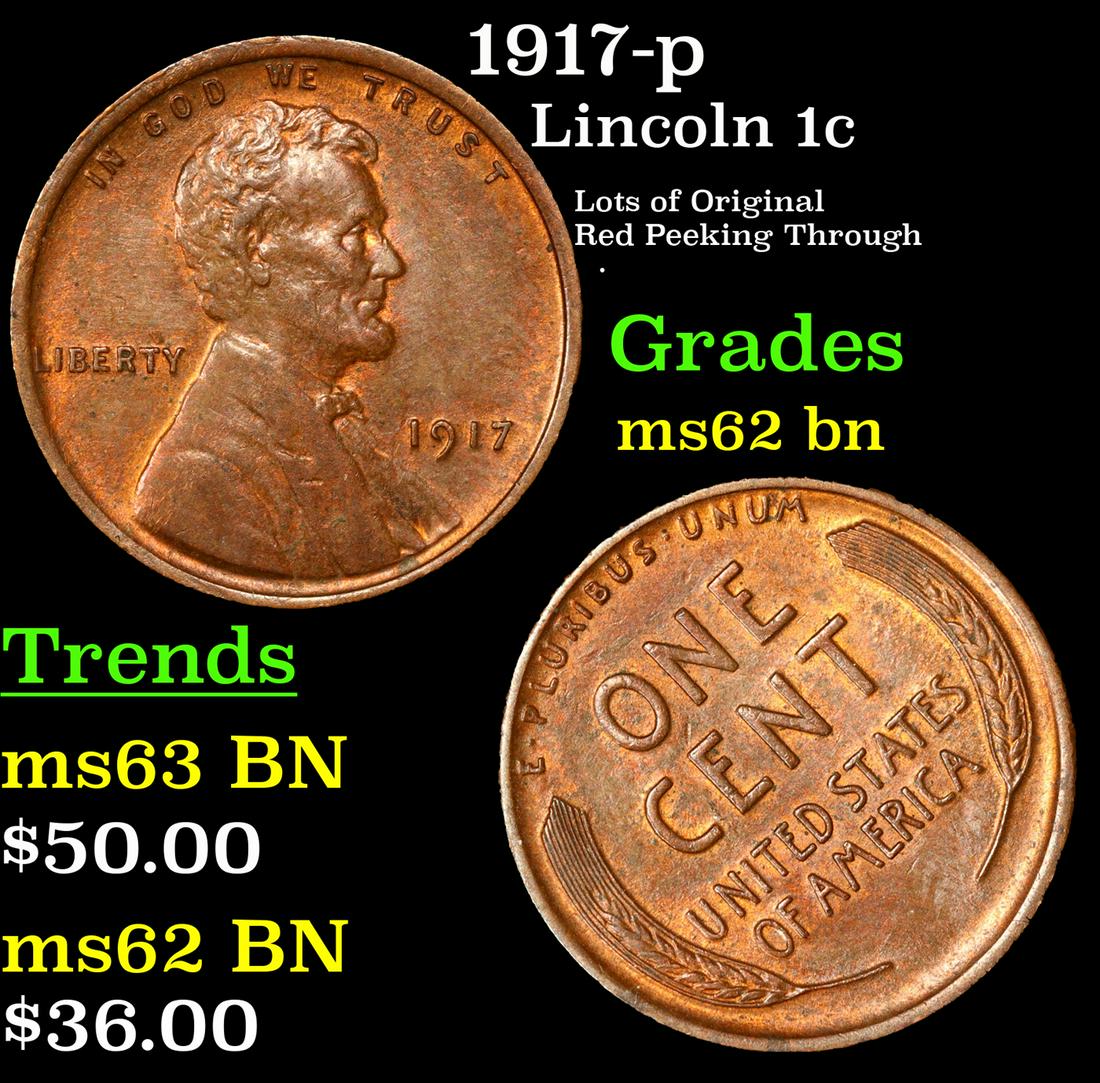 1917-p Lincoln Cent 1c Grades Select Unc BN (1 of 1)