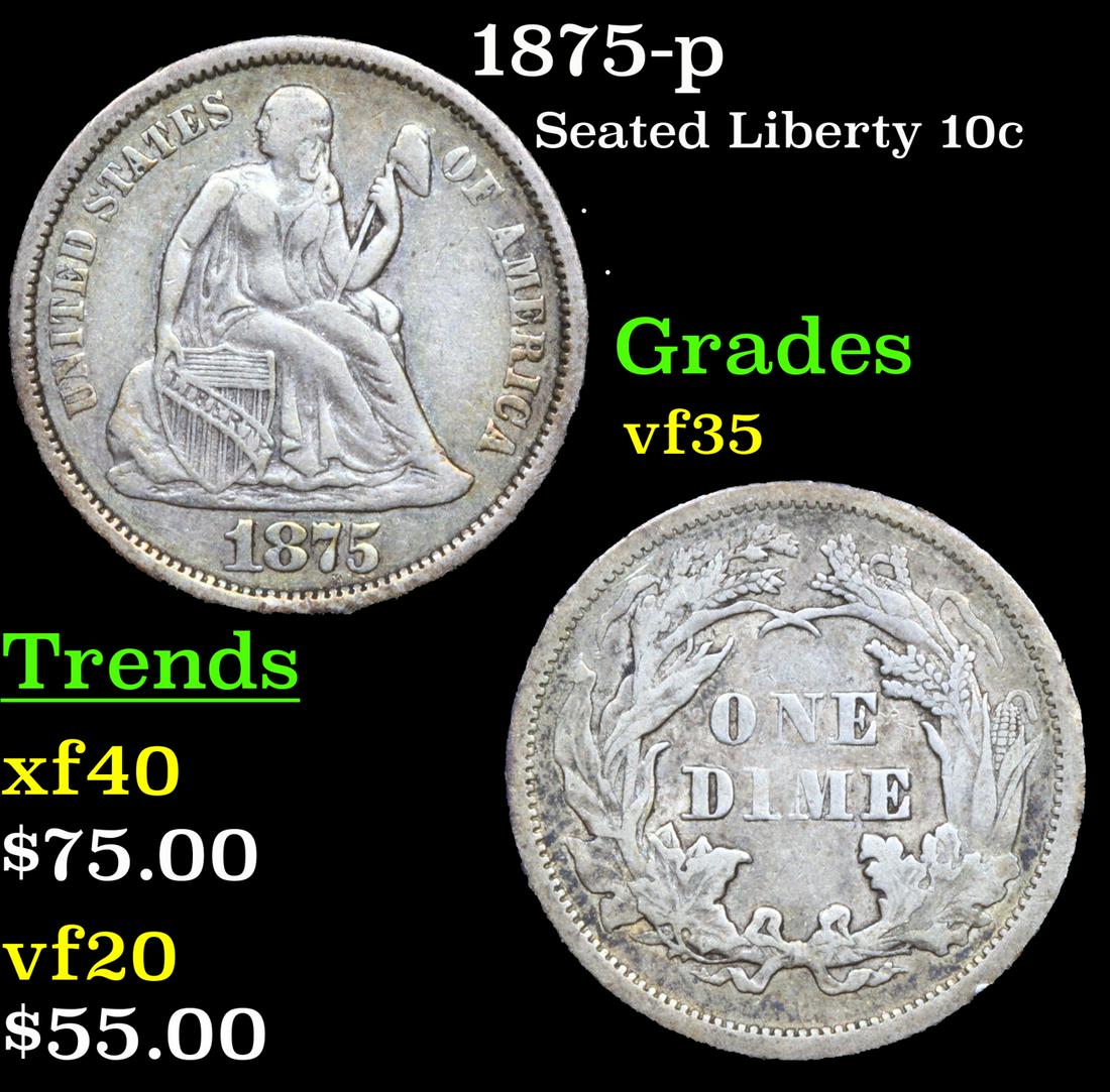 1875-p Seated Liberty Dime 10c Grades vf++ (1 of 1)
