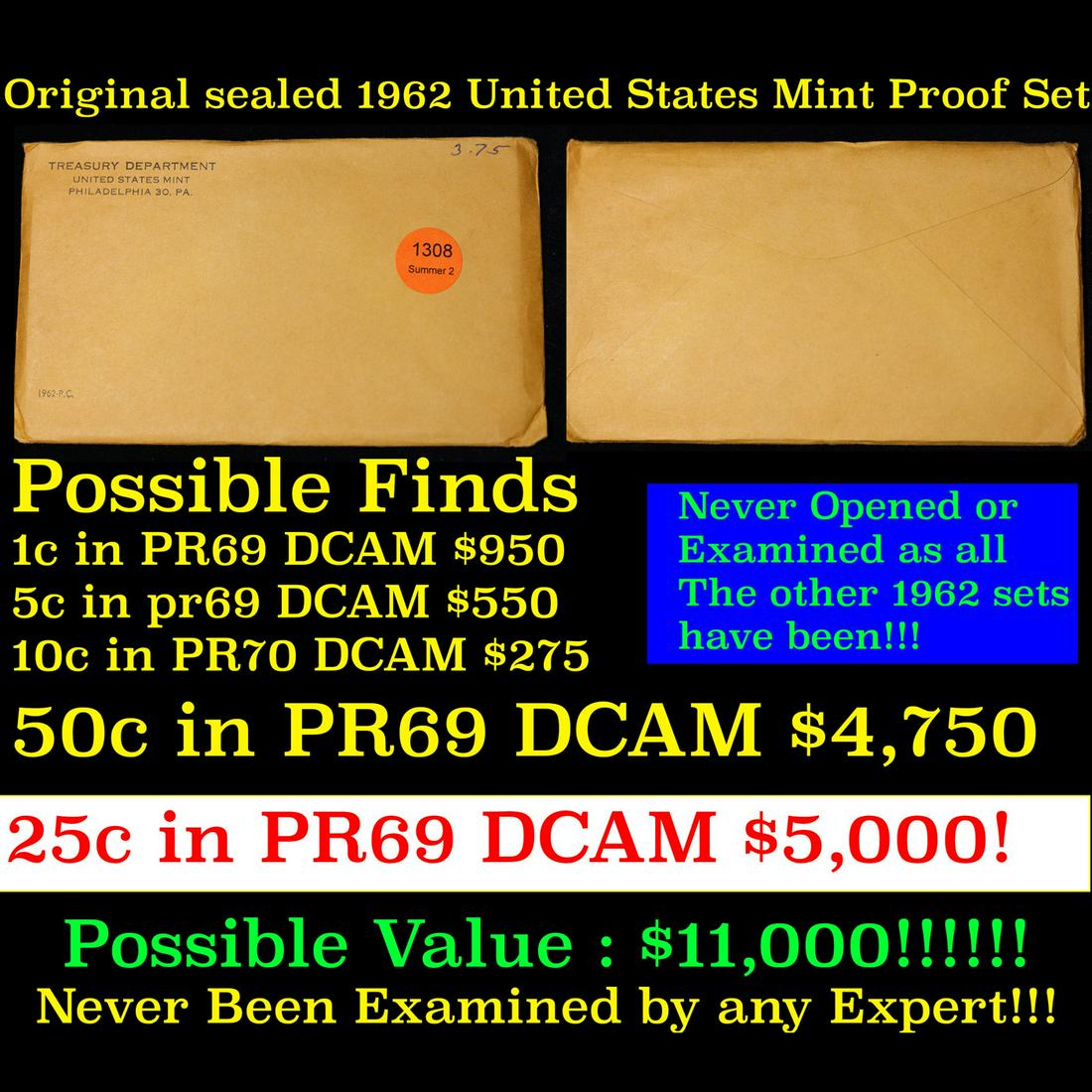 Original sealed 1962 United States Mint Proof Set (1 of 3)