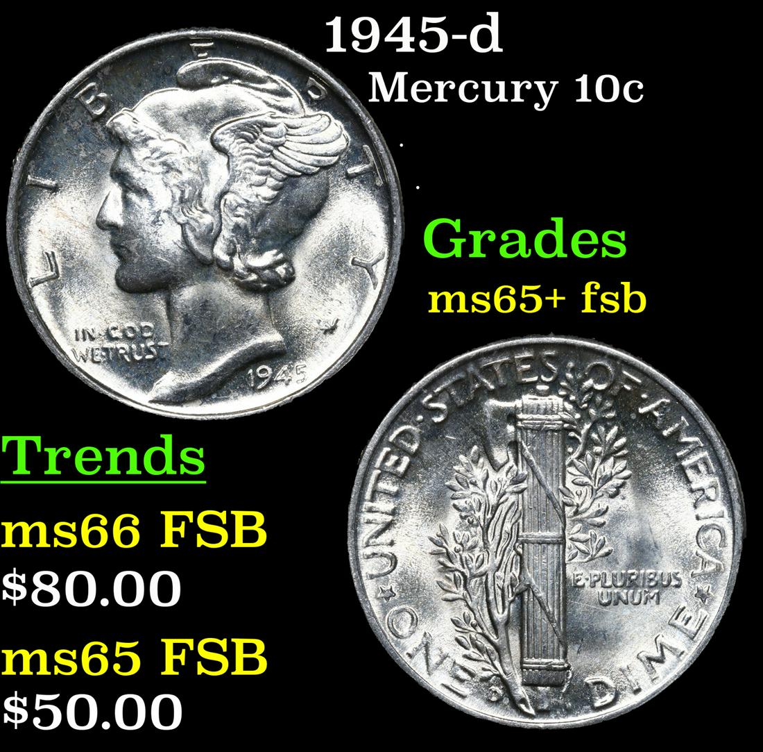 1945-d Mercury Dime 10c Grades GEM+ FSB (1 of 1)