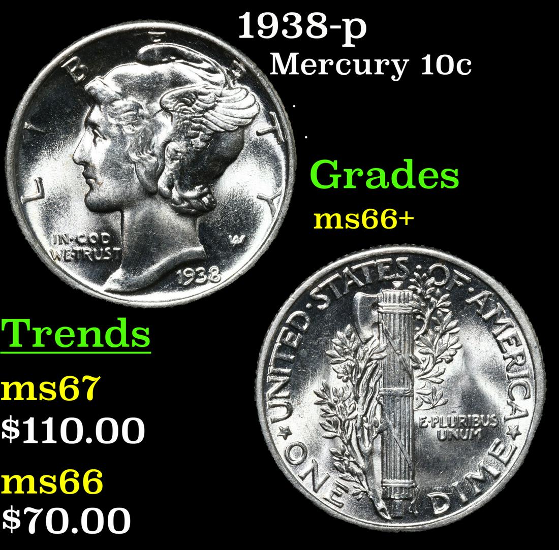 1938-p Mercury Dime 10c Grades GEM++ Unc (1 of 1)